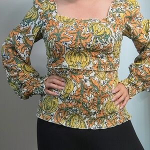 Anthropology Smocked Floral Top